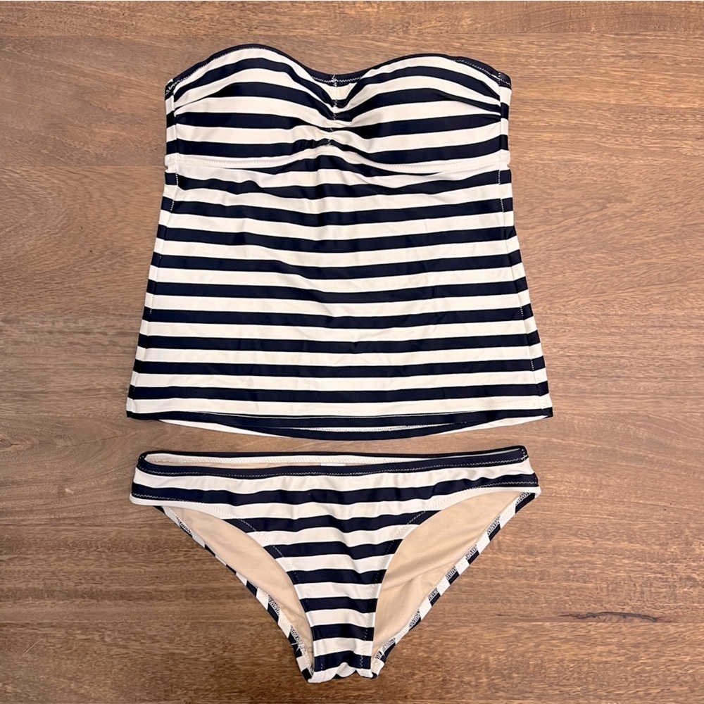 JCrew xs navy and white striped tankini bikini